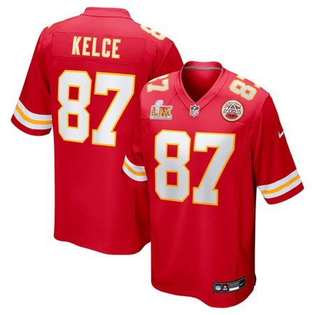 Men's Kansas City Chiefs #87 Travis Kelce Red Super Bowl LIX Game Jersey